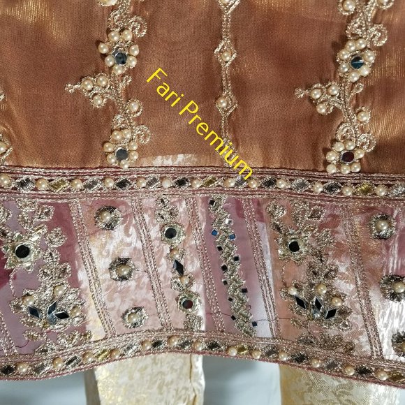 Pakistani Branded Fancy Embroidered Shaded Masuri 3-Piece Shalwar Kameez Orange - Picture 15 of 17